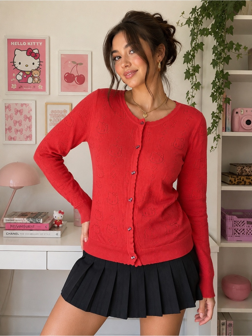 Hello Kitty Torrid Red Knit Cardigan Bow Buttons Size 3